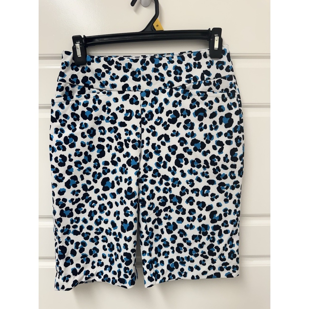 Tail Womens Golf Shorts Animal Print Blue White Stretch Pull Up Size 4 A9